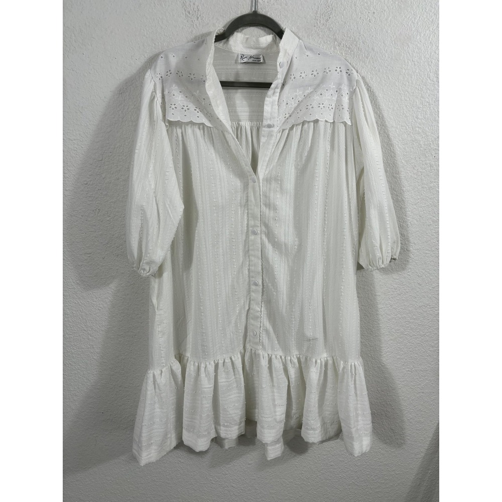 Vintage Ruth Norman Dress Womens Small White Eyelet Prairie 3/4 Sleeve Made USA